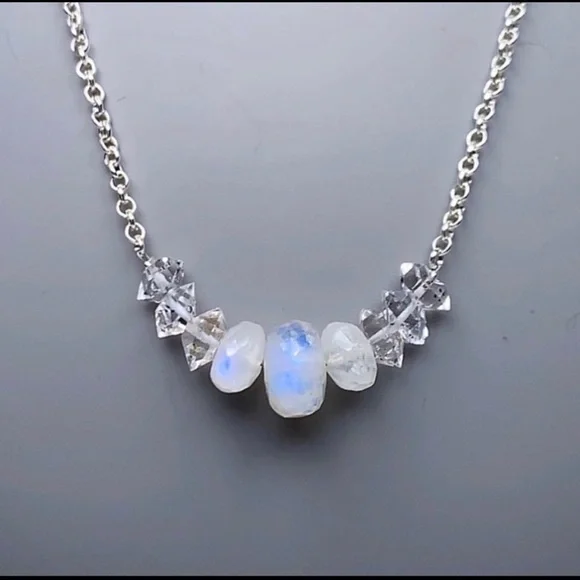 Hand Made Moonstone Diamond Necklace - Picture 2 of 4